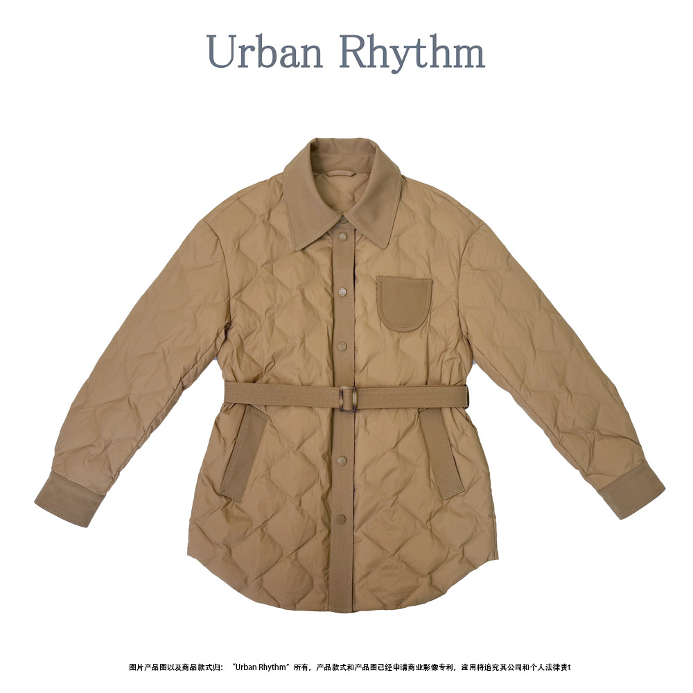 Urban Rhythm菱格纹翻领系带收腰90白鹅绒羽绒服女冬保暖外套,女装/女士精品,羽绒服,淘宝优惠券,粉丝福利购,淘宝优惠卷