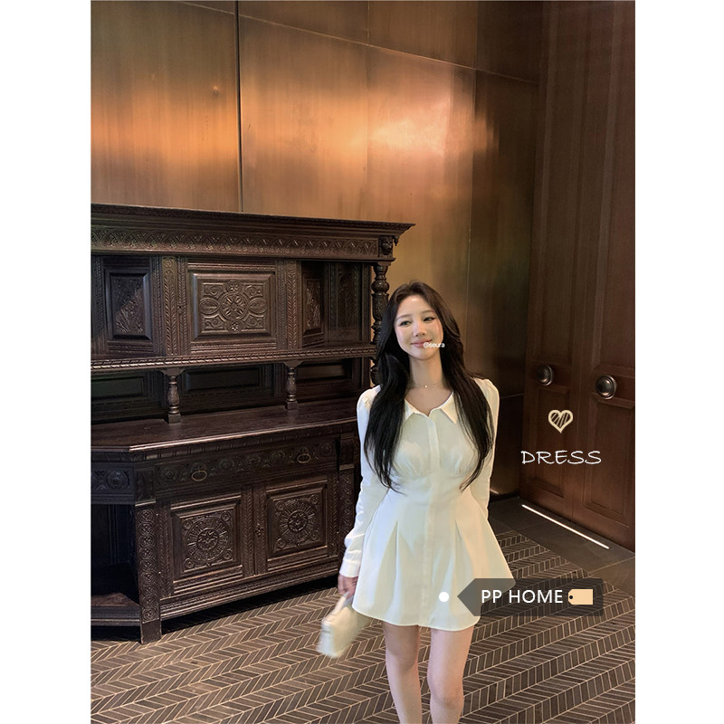 日本offcat纯欲风白色长袖衬衫连衣裙女秋季法式气质收腰a字公主