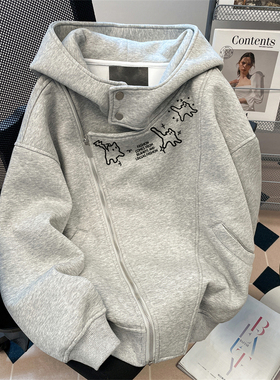 日本offcat韩系巨好看加绒卫衣开衫外套女秋冬宽松bf慵懒风oversi