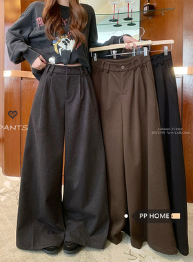 日本offcat2025新款呢子休闲阔腿裤子女宽松休闲裤女