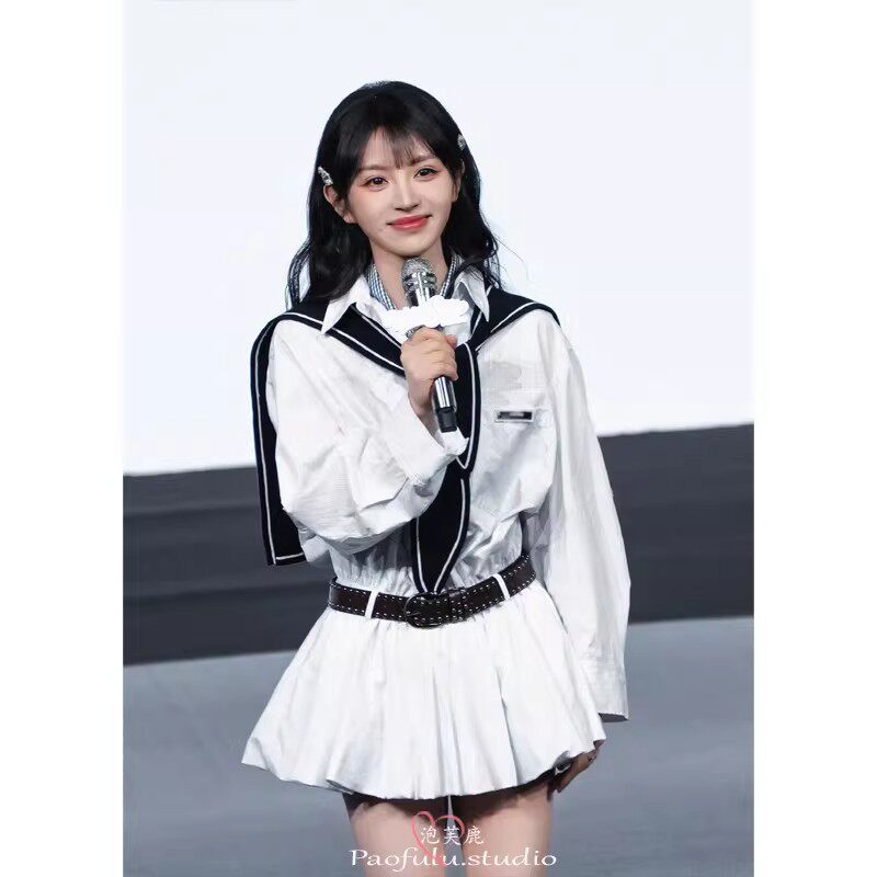 日本offcat田曦薇同款学院风假两件女长袖翻领修身显瘦学院制服风