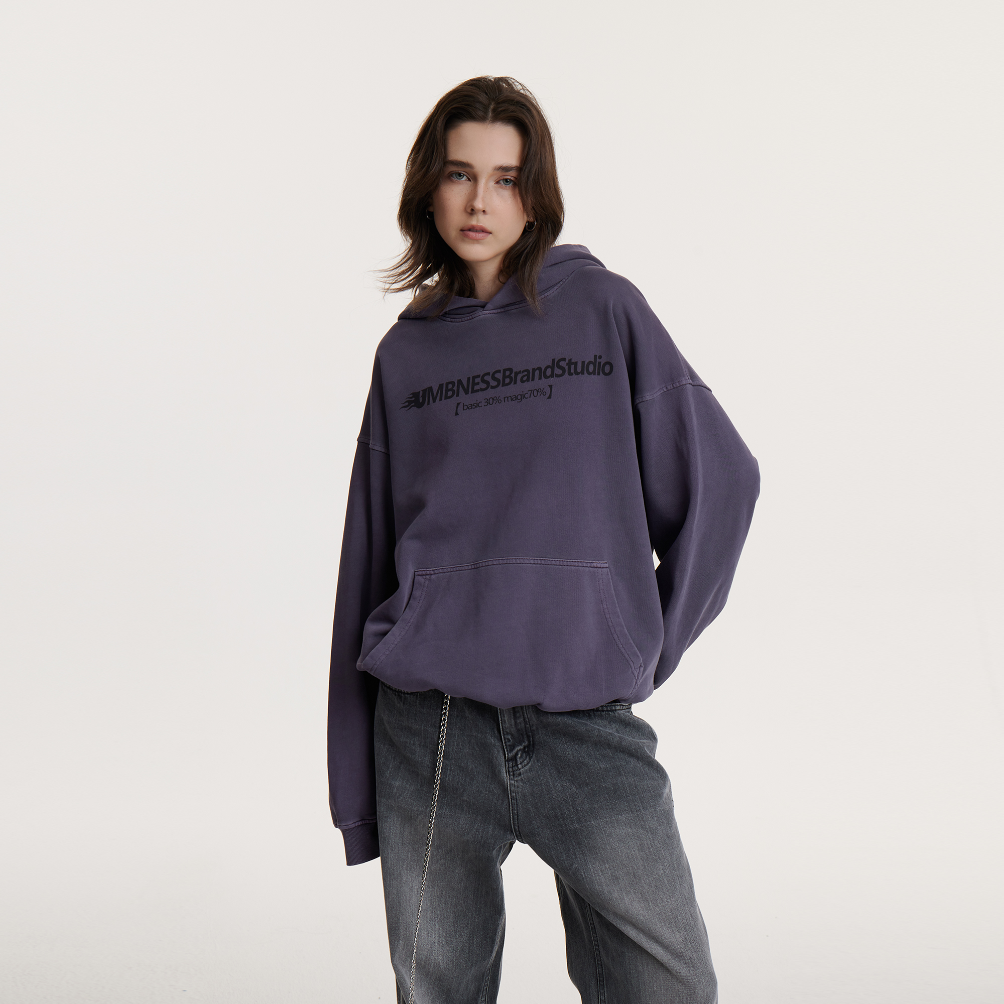 UMBNESS 原创情侣款帽衫外套重磅基础百搭宽松做旧复古连帽卫衣