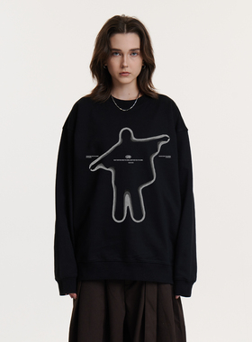 UMBNESS 2025秋冬新款纯色抽象大图案宽松长袖圆领450g高品质卫衣