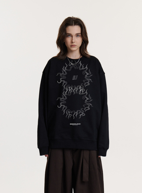 UMBNESS 小众设计450克纯棉面休闲宽松男女款高级感圆领卫衣重磅