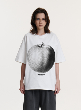 UMBNESS2025春季新款美式苹果印花短袖T恤男女小众宽松半袖夏季