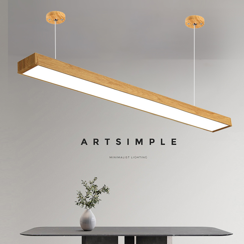 led木纹长条灯长方形直角木色铝方通灯咖啡厅休闲吧台餐厅吊灯