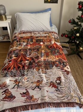 暖棕色系 欧美童话故事圣诞市集复古风格 温馨小镇 沙发毯床毯