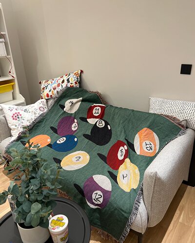 美国斯图西台球 8 ball 潮流毛毯 地毯