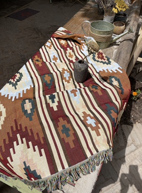 民族风波西米亚民宿沙发毯针织几何装饰毯沙发巾床盖毯美式马尼拉