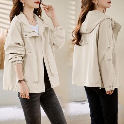 休闲连帽风衣女春秋小个子