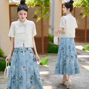 新中式国风盘扣套装女裙子2025年夏季新款高级感时尚马面裙两件套