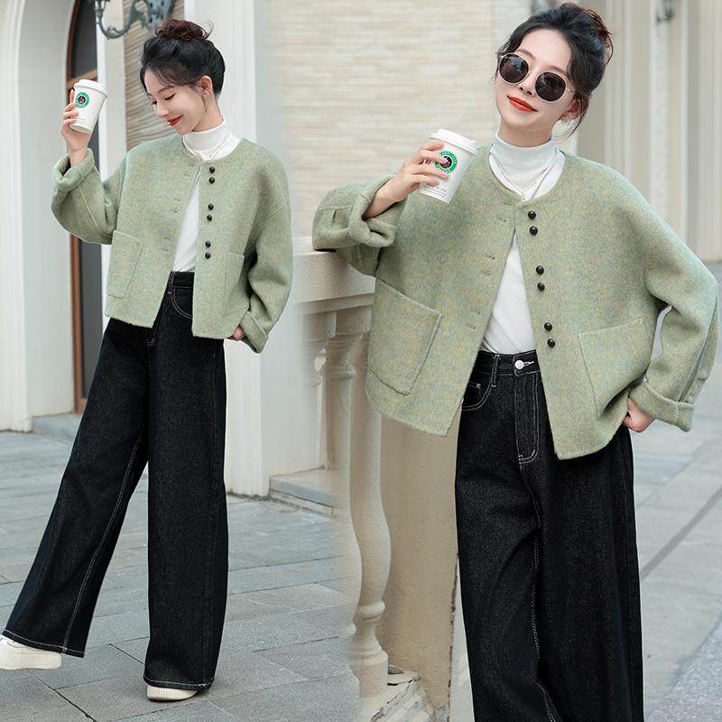 短款小香风双面羊毛大衣女秋冬2024新款高级感加厚毛呢外套小个子