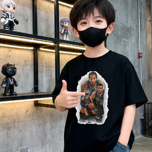 儿童装篮球明星马刺队伦纳德男童短袖t恤纯棉夏装青少年运动衣服