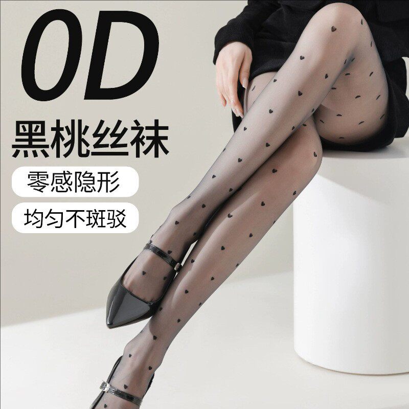0D爱心黑丝袜女超薄夏黑色波点连裤袜批发性感高透防勾丝jk打底袜