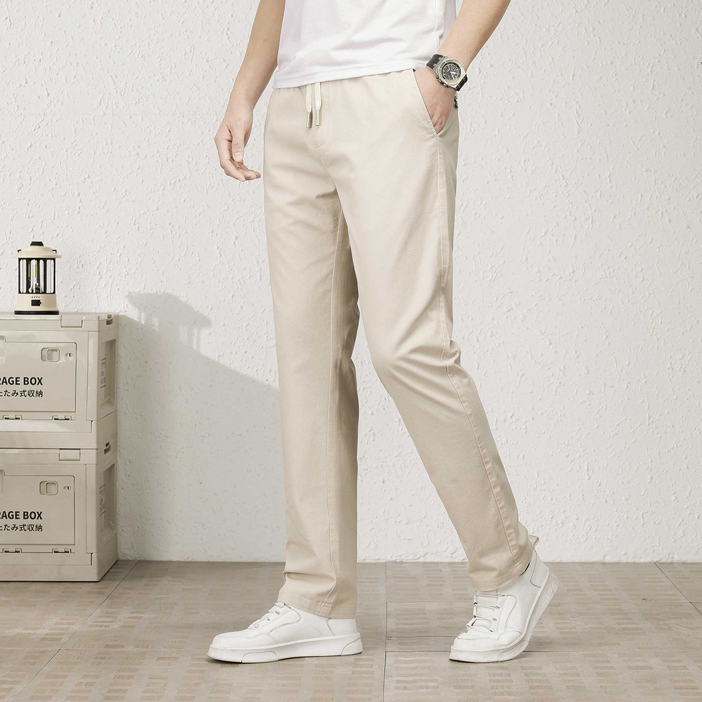 保罗休闲裤男士纯棉2025新款直筒松紧腰休闲夏季薄款弹力长裤子男,男装,休闲裤,淘宝优惠券,粉丝福利购,淘宝优惠卷