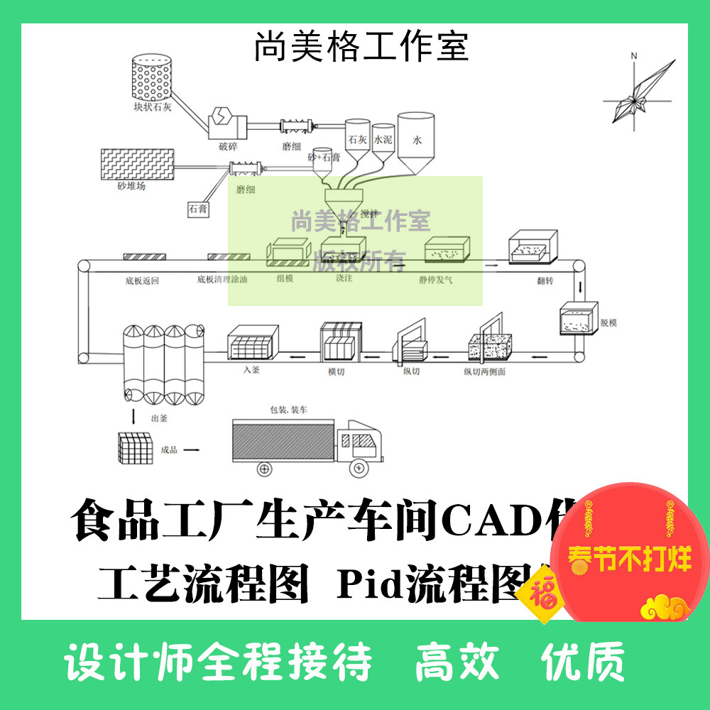 CAD代画工厂房生产车间设计布局图纸路线图Pid工艺制作流程图线条图片