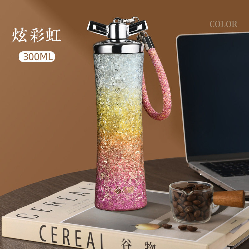 新款纯钛保温杯高颜值女生渐变色小蛮腰吸管外出便携车载送礼水杯