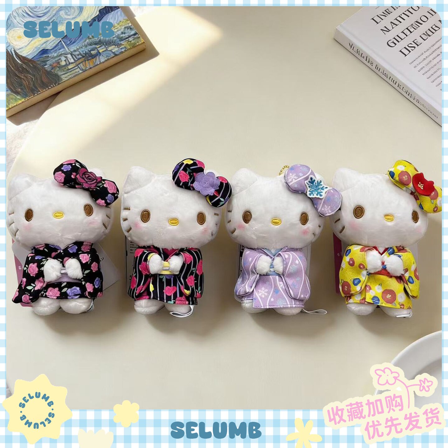 日本SELUMB千金日系樱花玫瑰和服Kitty毛绒玩偶包包挂件挂饰礼物