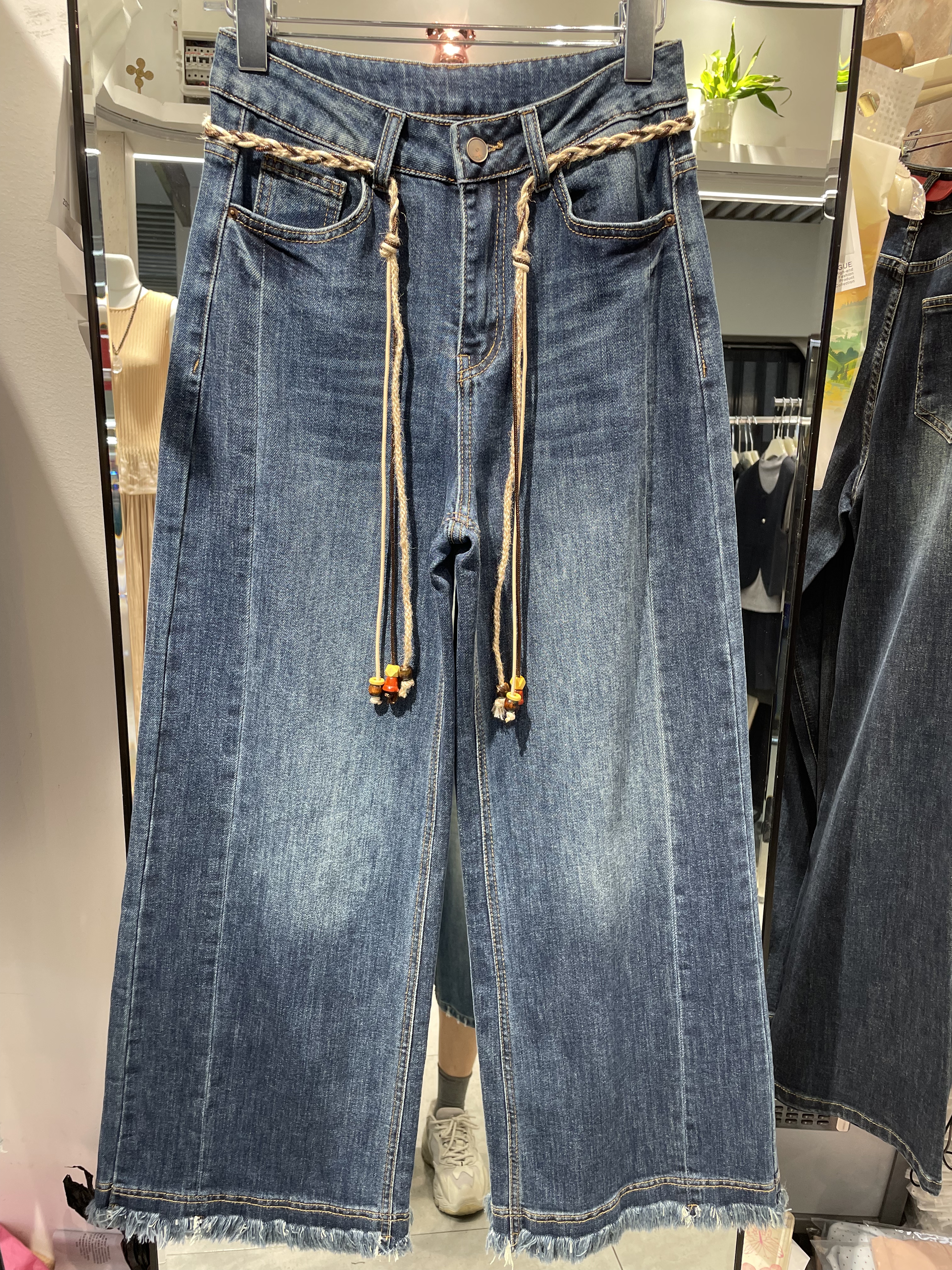 莉娜公主2802秋季新品设计感流苏美人鱼高腰阔腿牛仔裤直筒女长裤