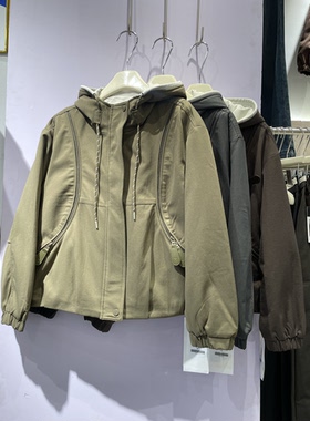 香魅儿B621冬加厚新款连帽拉链短款外套女宽松显瘦百搭上衣短外套