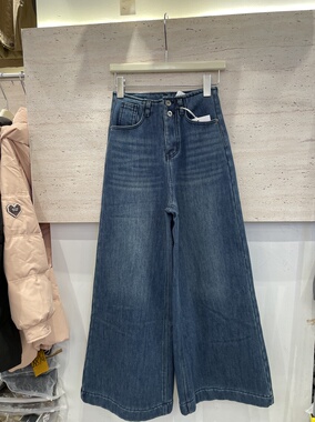 酥旺686冬新款韩版欧货高腰两扣设计植绒加厚阔腿牛仔洋气女裤子