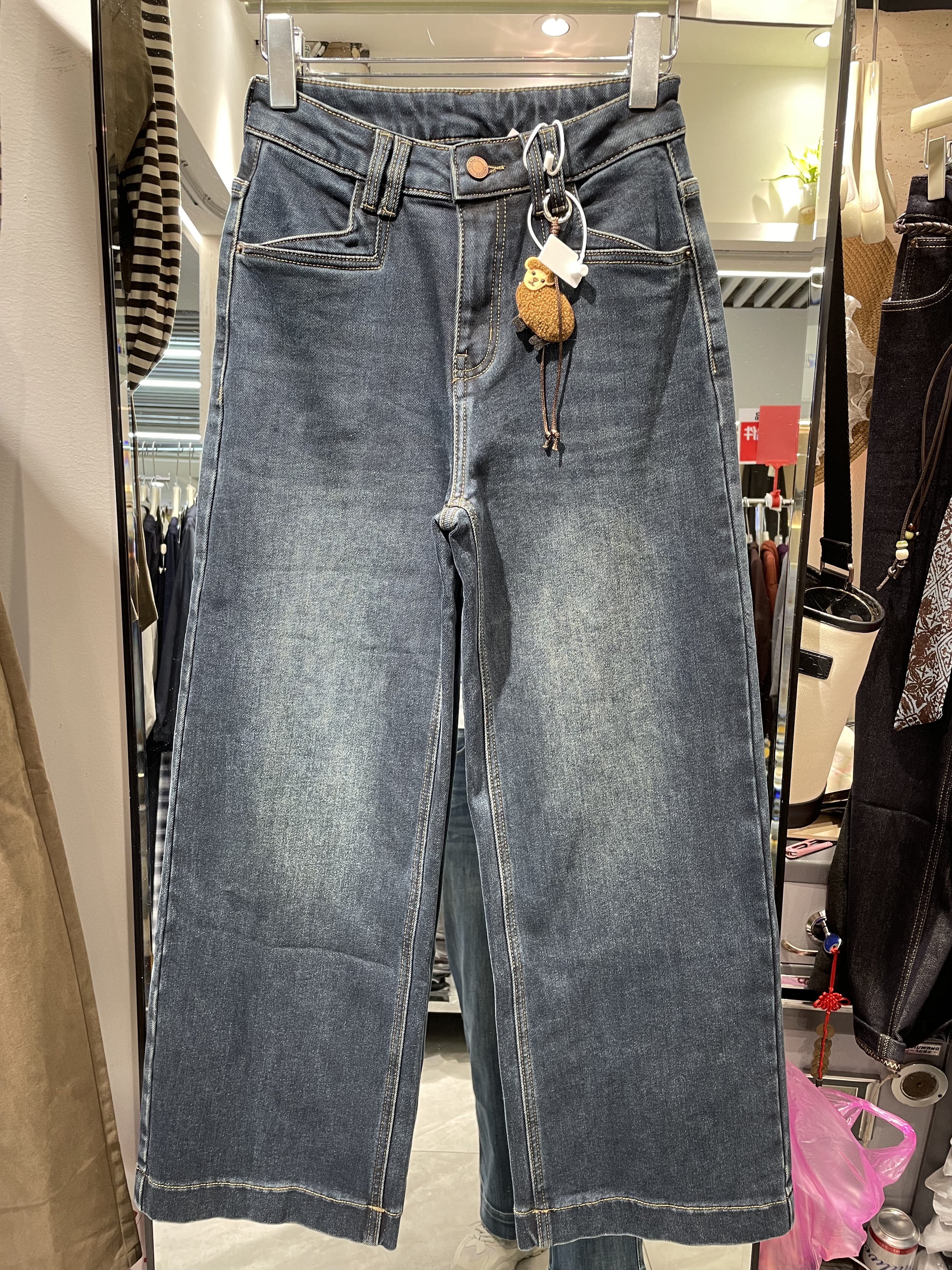梦佳瑶5912冬季新款加厚韩版高腰显瘦直筒牛仔宽松窄版直筒裤女裤