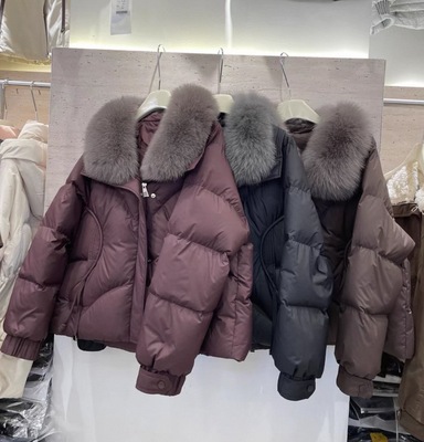 月亮女神y021冬季高端90白羽绒服女短款狐狸毛领皮草加厚减龄外套