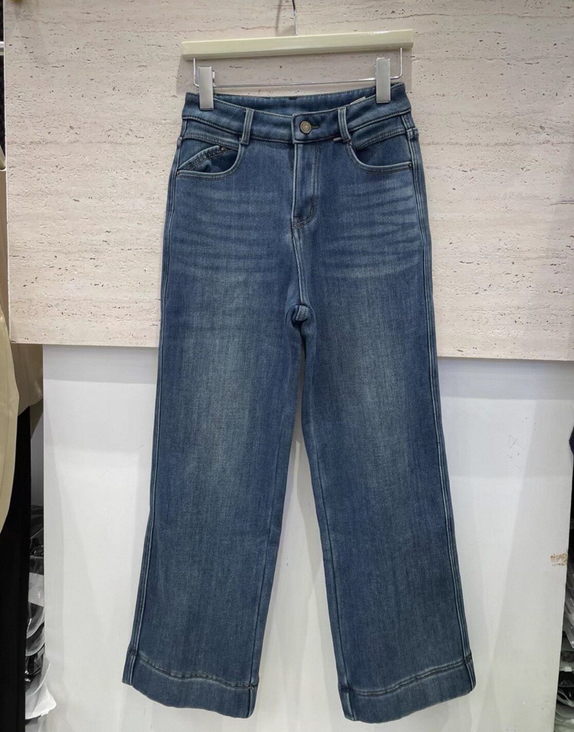 竹子家831冬款加厚加绒高腰复古水洗时尚显瘦百搭九分裤烟管女裤