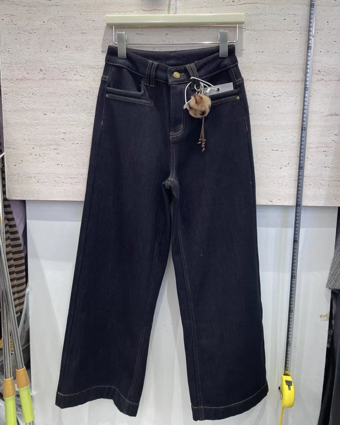 梦佳瑶6163冬加绒加厚时尚气质百搭显瘦高腰直筒阔腿裤女牛仔长裤