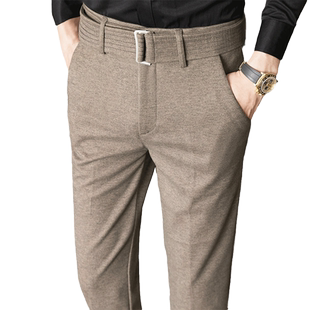 男裤子加厚羊毛呢子商务高端秋冬季冬款九分修身小脚休闲男士西裤