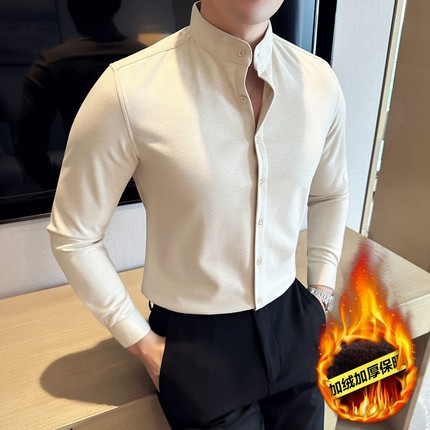 男士衬衫秋冬季羊毛呢子冬款商务高端保暖加绒加厚寸长袖休闲衬衣