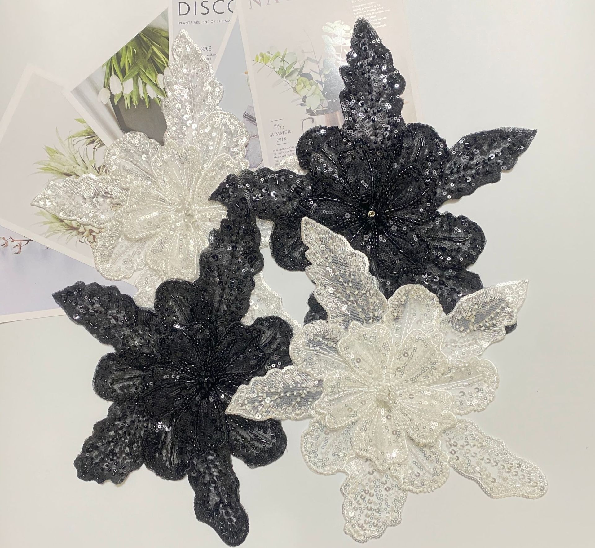 2个价 重工白色多层亮片钉珠立体花朵DIY服装装饰配件配饰毛衣外