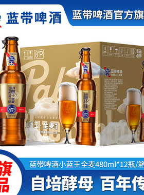 蓝带啤酒BlueRibbon小蓝王全麦8度480ml*12瓶云朵泡沫全麦醇香