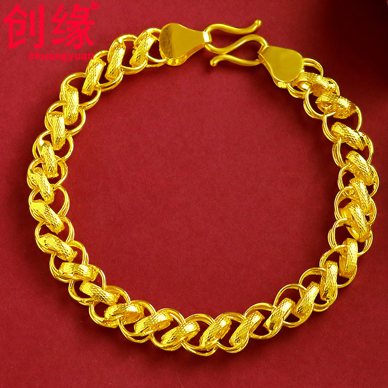 创缘镀黄金手链男扁型泰链粗镀沙金手链细潮男手表链个性潮酷首饰