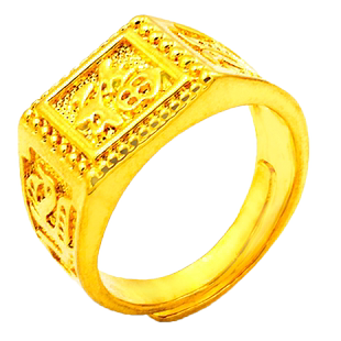 创缘男生戒指小镀黄金戒子开口福字镀金戒指霸气沙金方戒调节大小