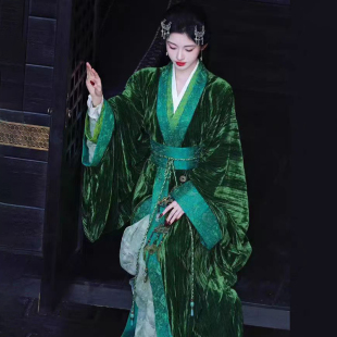 战国袍汉服女绿色齐腰交领超仙气古装 古风演出服 露芜衣鞠婧祎同款