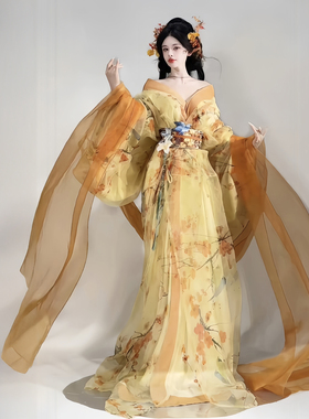 黄色汉服2026春女士成人日常可穿仙气飘飘大袖衫中国风古装战国袍