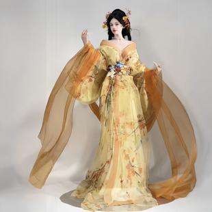 战国袍 中国风古装 黄色汉服2025秋女士成人日常可穿仙气飘飘大袖 衫