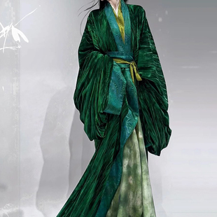 套装 绿色战国袍汉服女交领大袖 古风演出服鞠婧祎同款 超仙气古装 衫