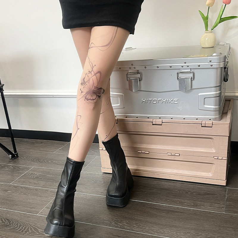 春夏季泼墨幻梦蝴蝶丝袜小众肤色连裤袜假纹身打底袜薄款美腿袜子