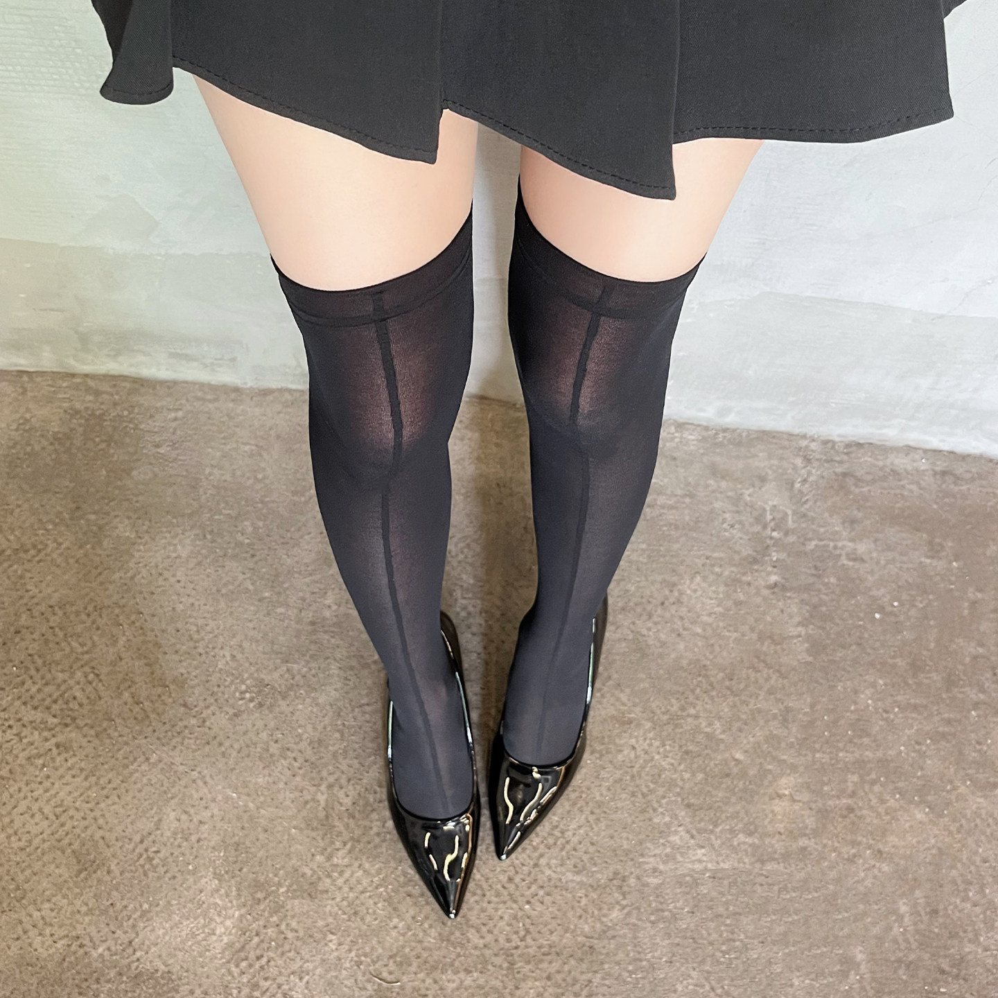 纯欲性感超薄长筒袜女十字虾线条纹过膝袜美腿显瘦高筒袜子黑丝袜