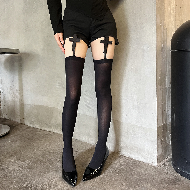 哥特风性感辣妹十字架薄款黑丝