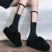 春夏季 吊带中筒袜黑白纯色棉袜学院风女士长袜腿环袜朋克JK袜子潮