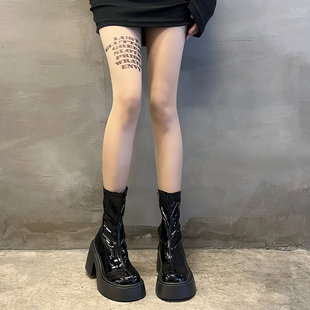 原创字母印花连裤 袜假纹身丝袜性感肉丝欧美风肤色打底袜美腿袜子