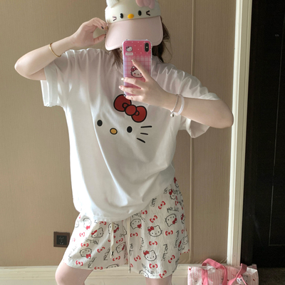 新款夏季纯棉短袖短裤家居服套装