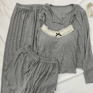 莫代尔睡衣女春夏季 蕾丝秋性感纯欲风可外穿家居服 带胸垫吊带短裤