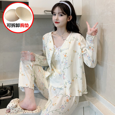 睡衣女春秋纯棉长袖性感吊带