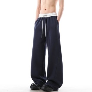 LUCKTALE美式藏青色春秋季休闲弯刀运动卫裤国潮男女情侣高街裤子