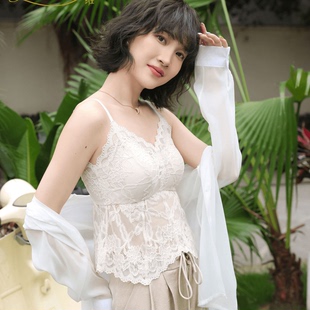 百搭 leevee背扣蕾丝美背自带罩杯免穿文胸透气薄杯文胸一体时尚
