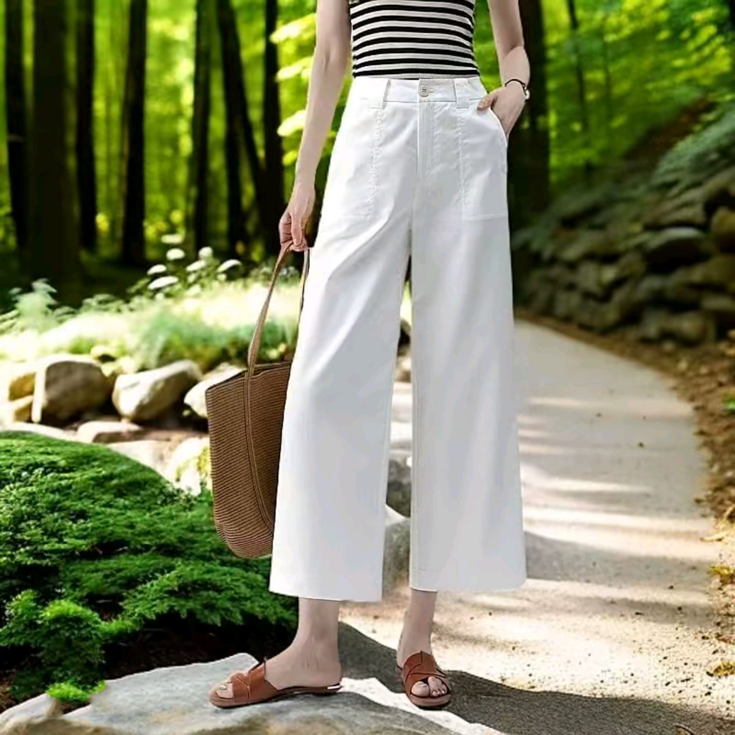 桃子优选好物女裤老钱风早秋九分裤子女士高腰宽松显瘦直筒阔腿裤